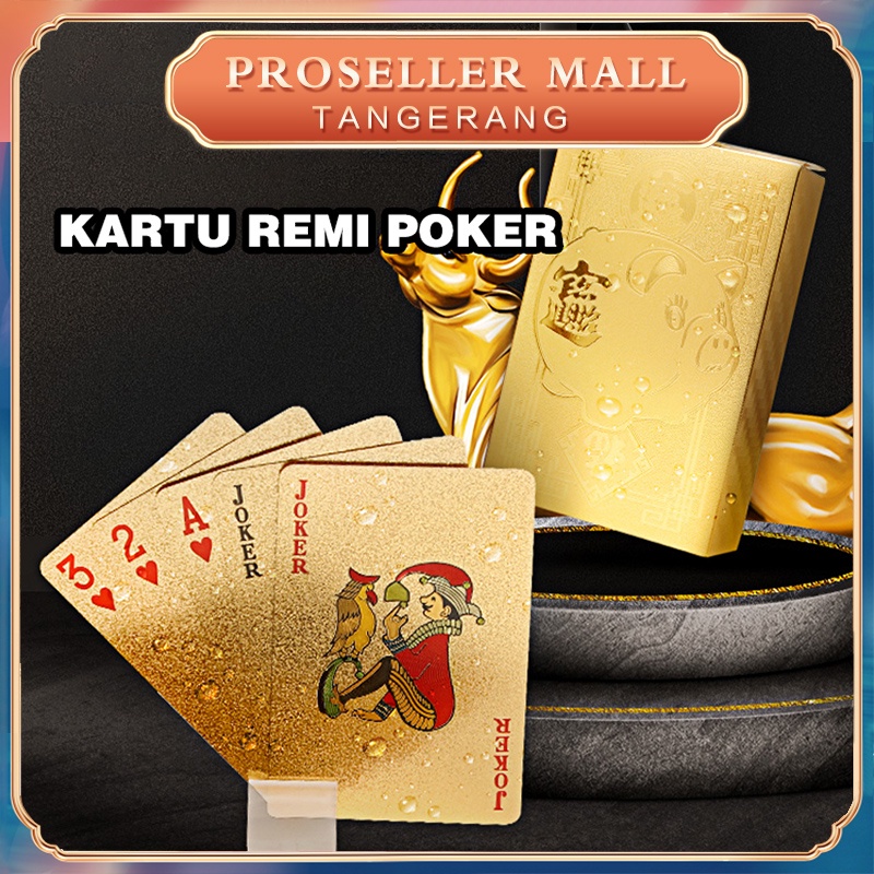【Premium Buram】Kartu Remi Poker Emas Lapisan Anti Air Premium Kartu Remi Plastik PVC