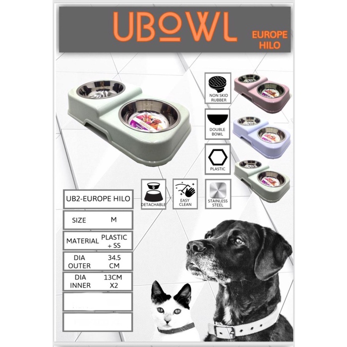 UBOWL EUROPE HILO  Double Tempat Makan Minum Kucing Anjing Stainless