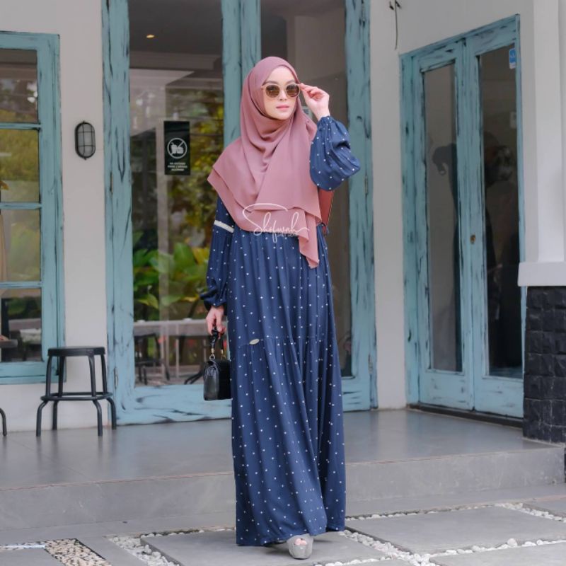 Gamis Bella Dress Polkadot Katun Rayon Adem Busui Best Seller Shofwah