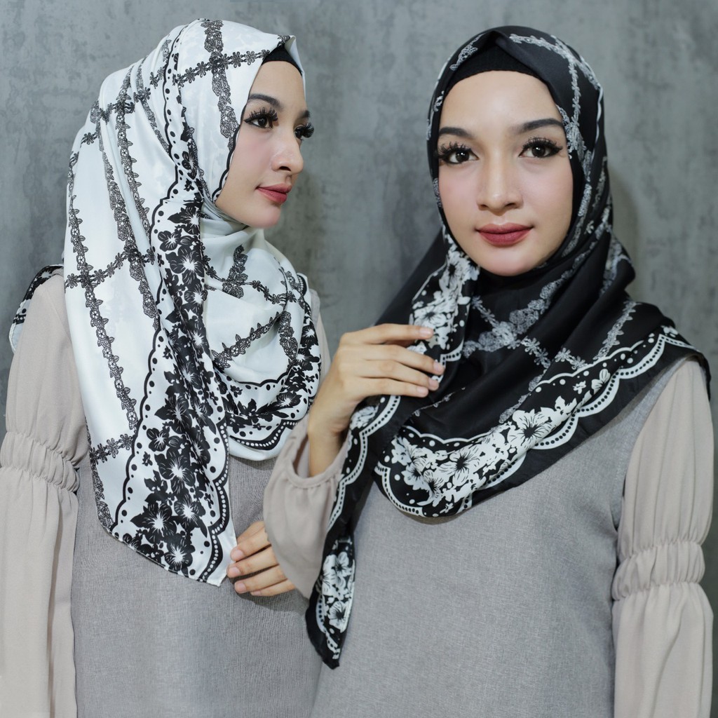 MOBASA OFFICIAL HIJAB PASHMINA SATIN PRINTING MOTIF / KERUDUNG JILBAB PASHMINA [CHAIN FLOWER]