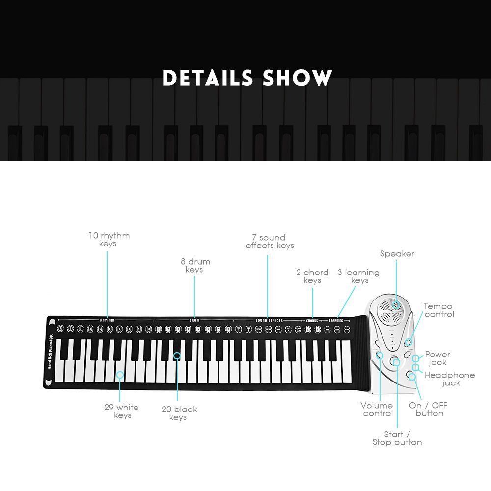 Mainan Piano / Keyboard Elektrik 49 Kunci Flexible Portable Bahan Silikon 2 Warna Untuk Anak