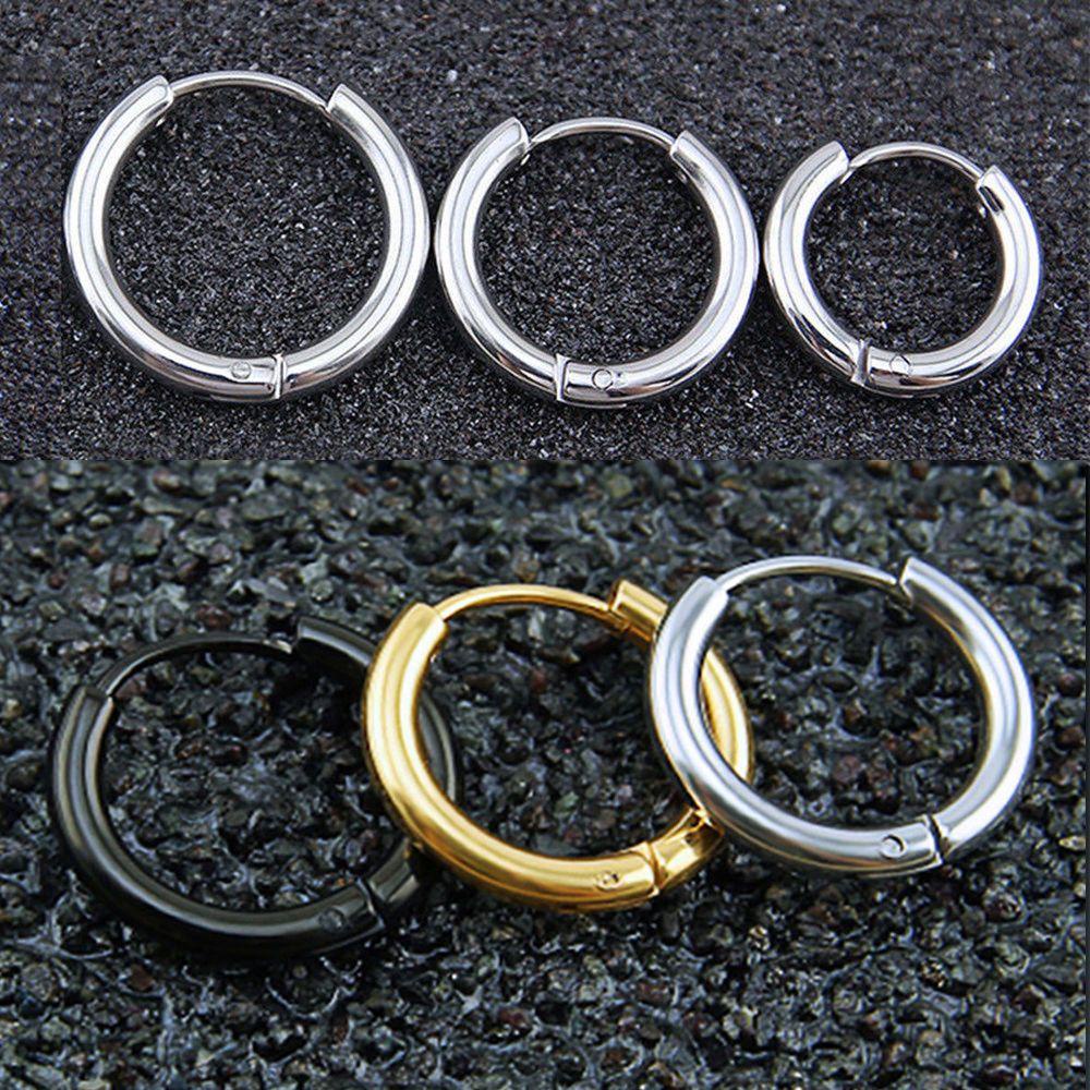 Lily 1pasang Anting Hoop Bulat Tabung Punk Perhiasan Stainless Steel