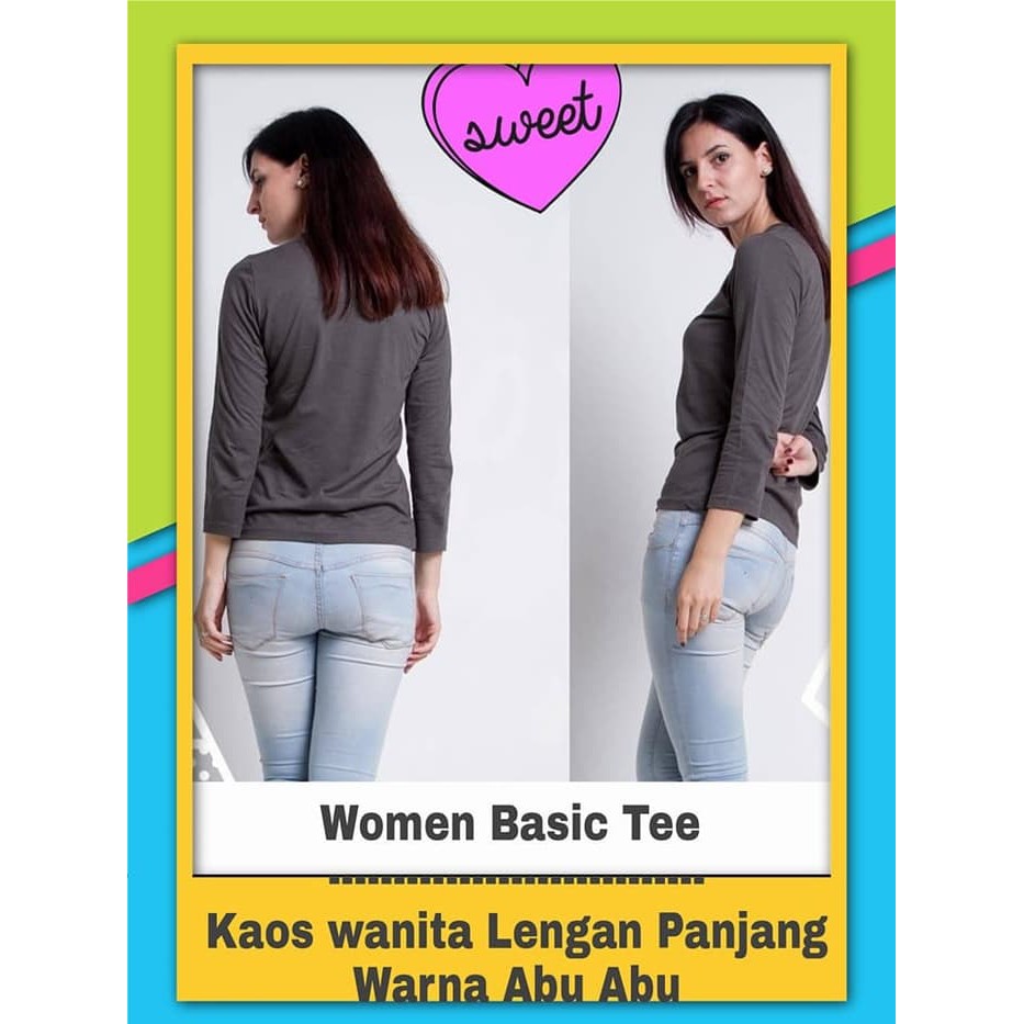 Kaos Polos Cewek Lengan Panjang Warna Hitam - Merah - Biru - Kuning