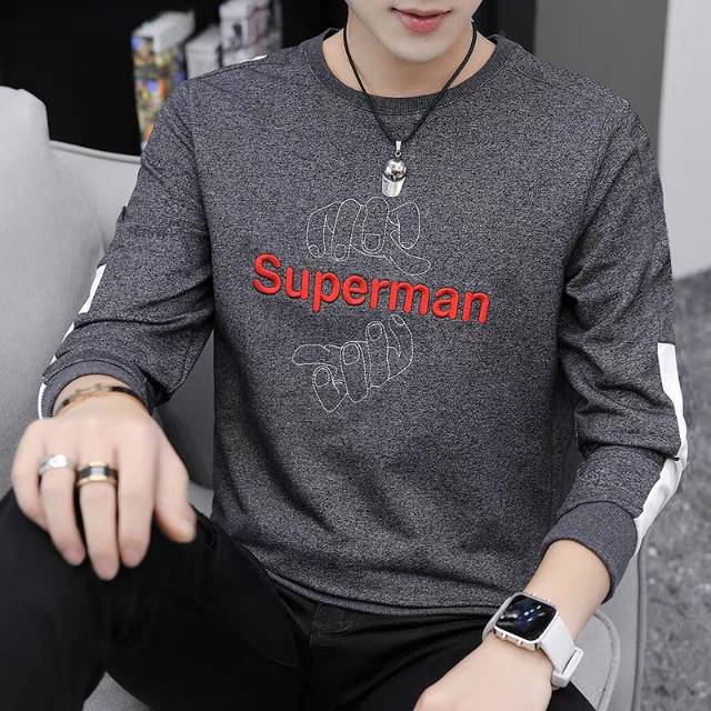 TOTOTAshop.Baju fashion pria SUPERMAN M-L-XL,Bahan babyterry premium,motif BORDIR,Lengan panjang.