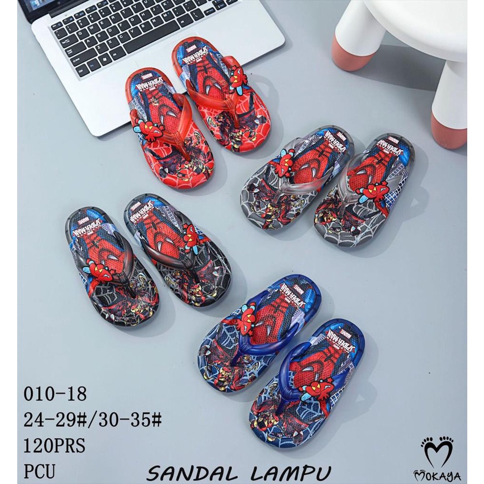 Sandal Jepit Jelly Nyala Lampu LED Anak Cowok Motif Ultimate Spiderman Trendy Keren Kece Import Mokaya / Size 30-35 (010-18)