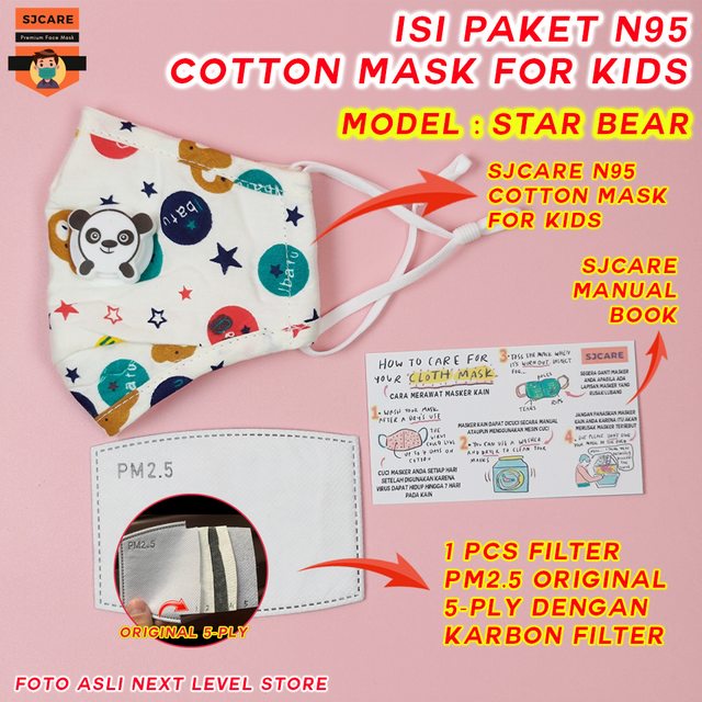 SJCare Masker Anak Premium Kids Katup Respirator FREE FILTER PM 2.5 - Star Bear