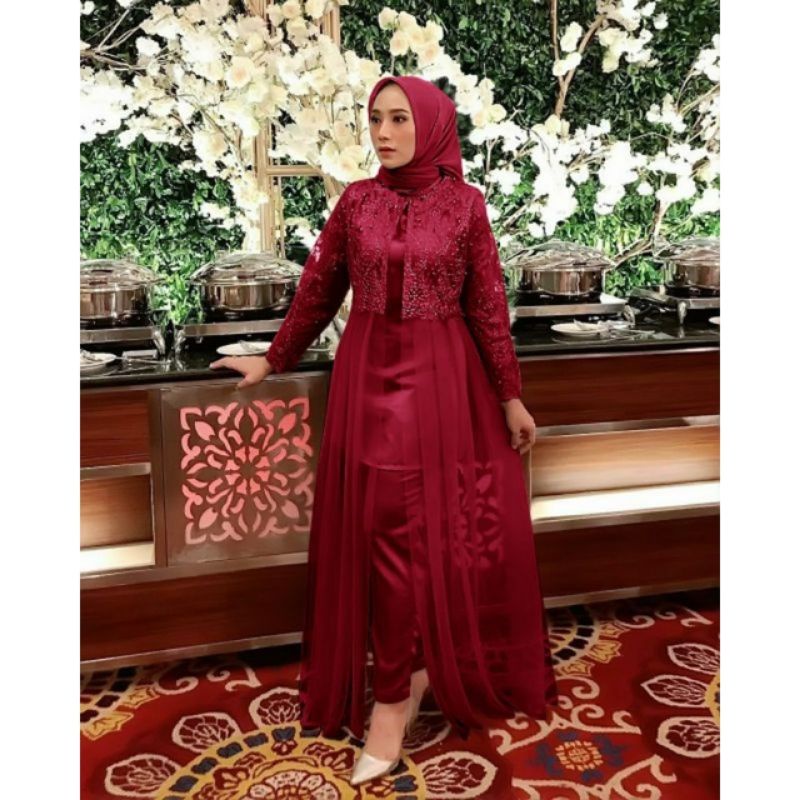 COD✔setelan wanita pesta fashion set attlier brukat al/pakaian wanita muslim set tunik dan celana pa