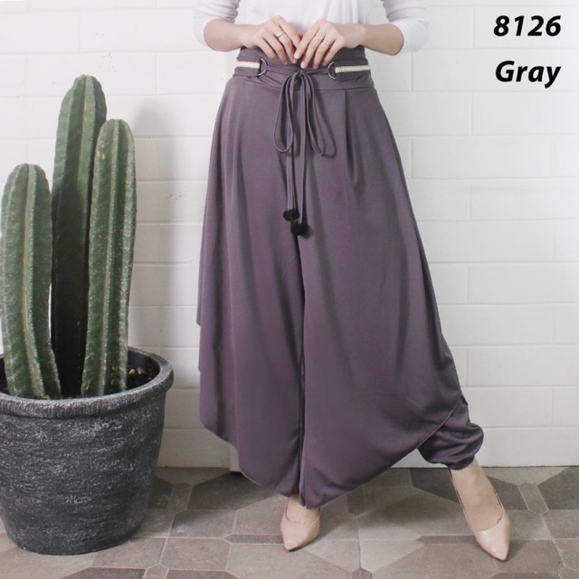 CELANA KULOT ALADIN PANTS MELAR TALI PINGGANG BELT CUBIT MURAH MUSLIMAH PANJANG ABG STYLE 8126