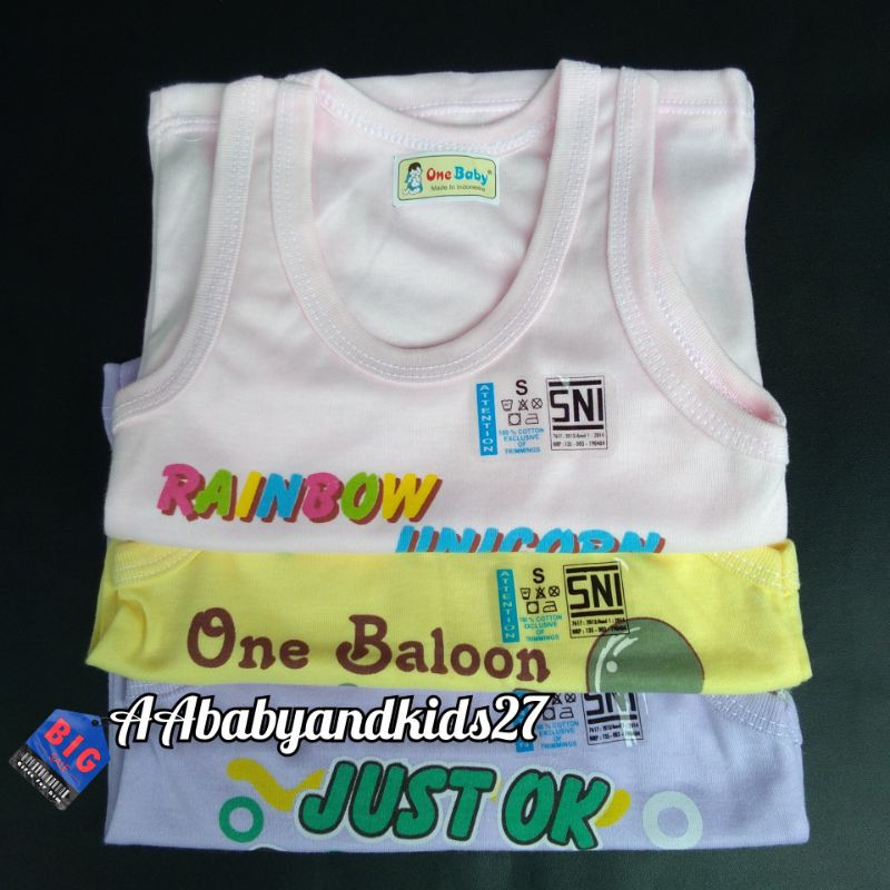 3PC KAOS BAYI TANPA LENGAN ONE BABY BERGAMBAR UKURAN S-XL LEMBUT DAN SNI