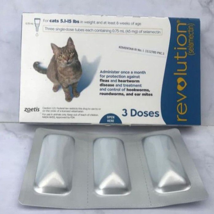 (1box = 3tube) revolution cat 5.1-15 lbs - obat tetes kutu kucing dewasa