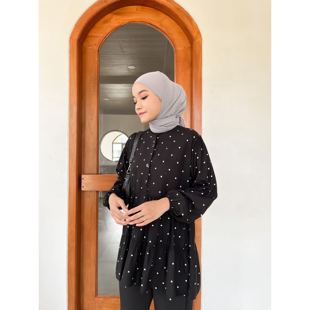 Polka Blouse LD ± 100 cm BAJU BLOUSE WANITA JUMBO BIG SIZE TO XXXL - ATASAN LENGAN PANJANG