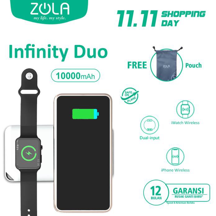 Zola Powerbank Wireless Infinity Duo 10000mAh Untuk Hp & Apple Watch - Putih