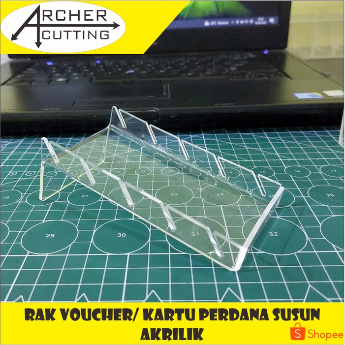 TEMPAT DUDUKAN RAK VOUCHER KARTU PERDANA AKRILIK LEBAR 6CM 5 SLOT