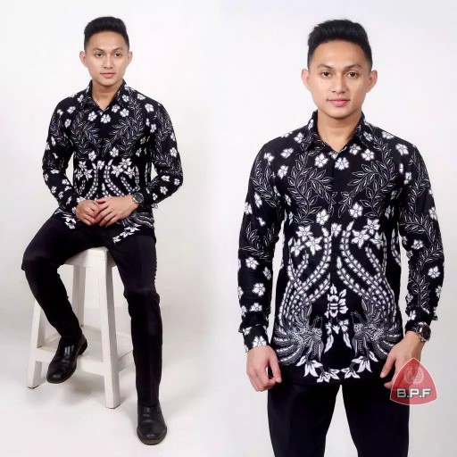 Kemeja Batik Pria Lengan Panjang Size M L Xl Xxl  Bswart Batik Hrb026 Kenongo Hem Panjang Padi