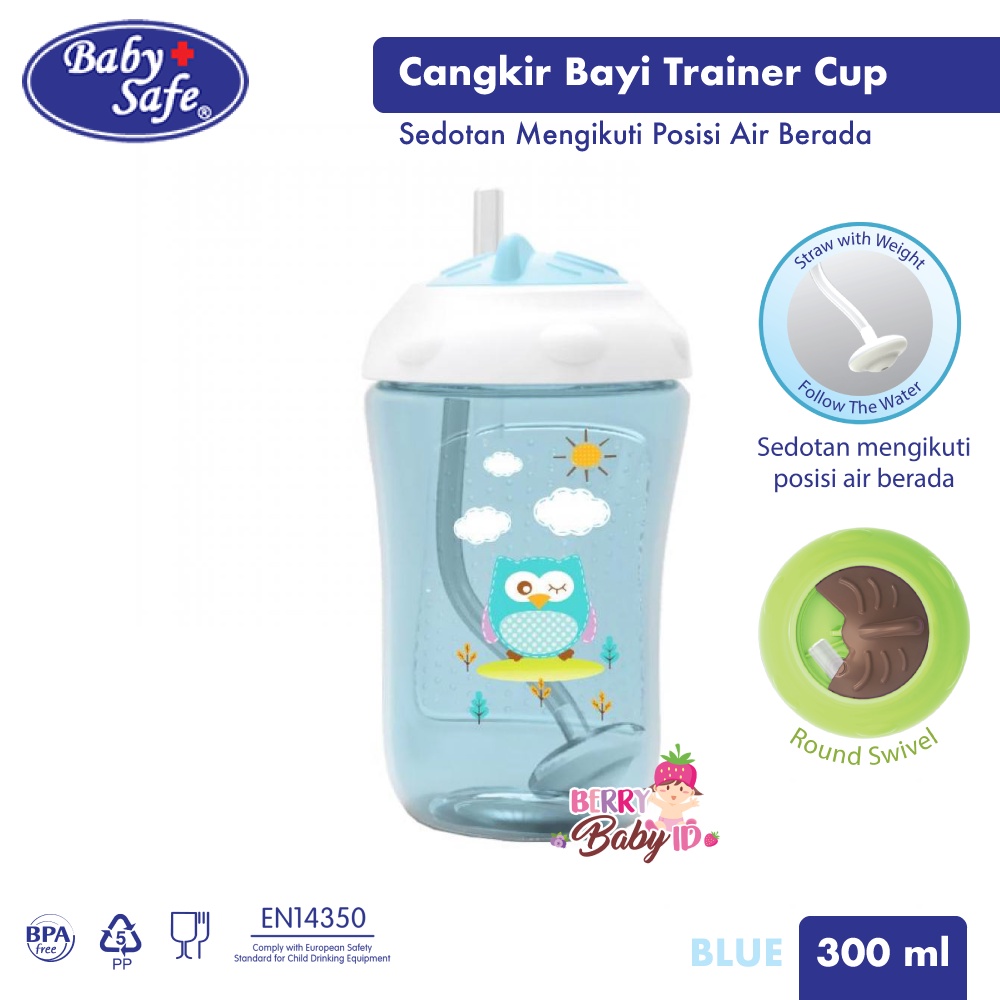 Baby Safe Trainer Cup Weighted Straw 300 ml Tempat Minum Bayi Sedotan BBS040 Berry Mart