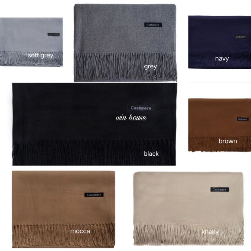 PASHMINA CASHMERE PREMIUM WINTER SUMMER  | PLAIN POLOS IMPORT SELENDANG HANGAT SYAL SCARF SCARVES DINGIN-3