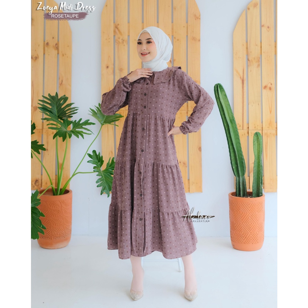 Midi dress aghnia zoeya by alfaro dress cringkle rubi butterfly new model busui reseller dropship