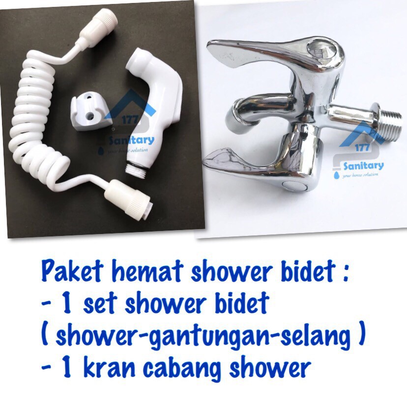 Paket Shower Cebok Minimalis Putih 9908W &amp; Kran Double DB27- Jet Shower washer Toilet Closet  Kloset