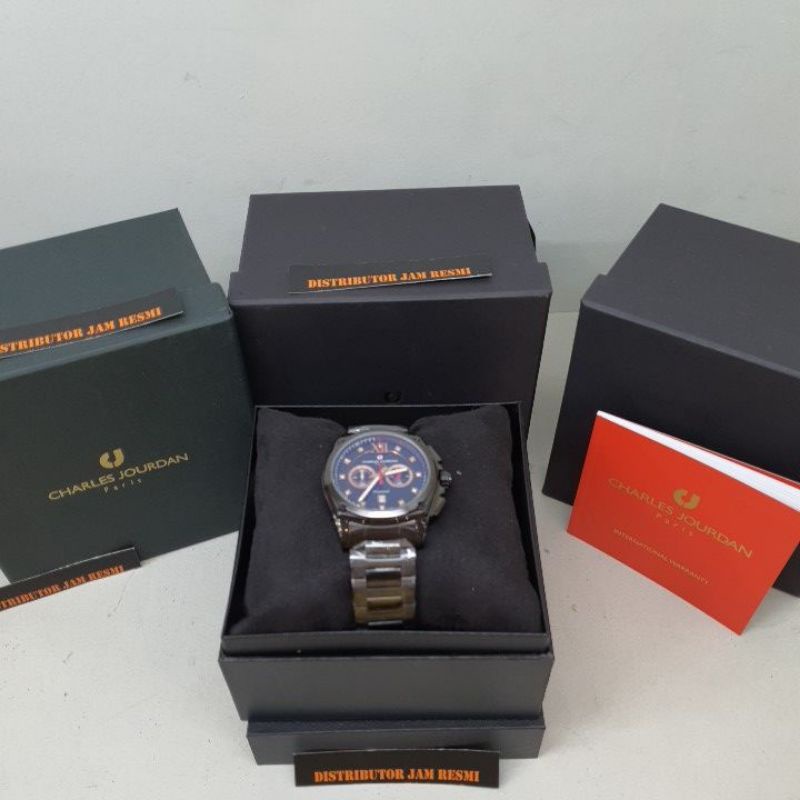 Jam Tangan Pria Charles Jourdan CJ1011-1733C All Black Diamond Stainless Cronograph