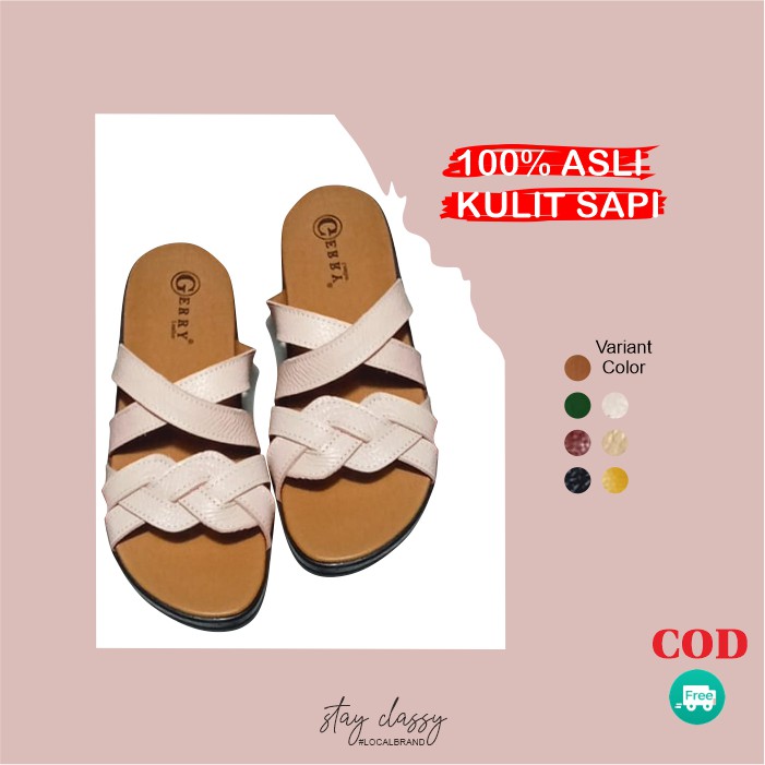 Sandal Kulit Wanita Slip Sandal Cewek KULIT ASLI SAPI PAPIRUT Sendal Wanita HC92