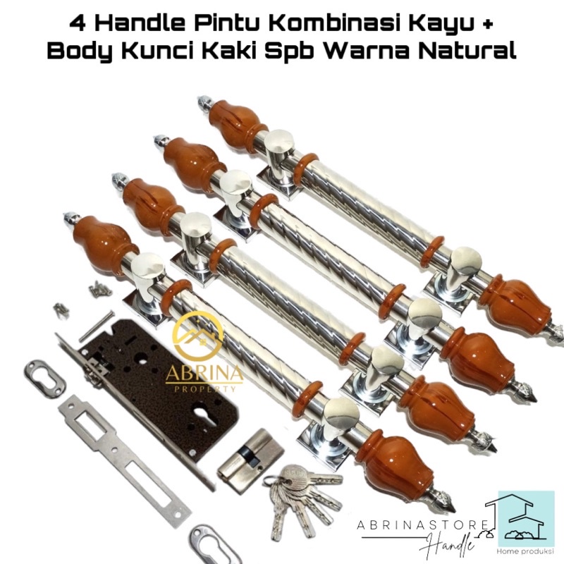 handle pintu rumah set kunci panjang 45cm tarikan gagang pintu rumah stainless kombinasi kayu handel hendel pintu rumah minimalis