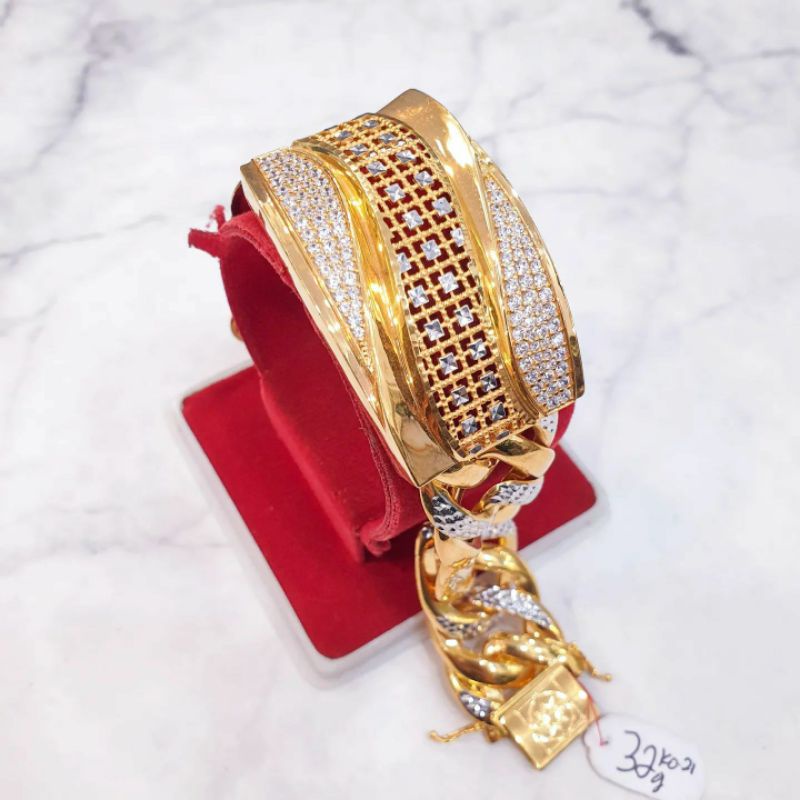 Gelang tangan jumbo permata emas asli kadar 300