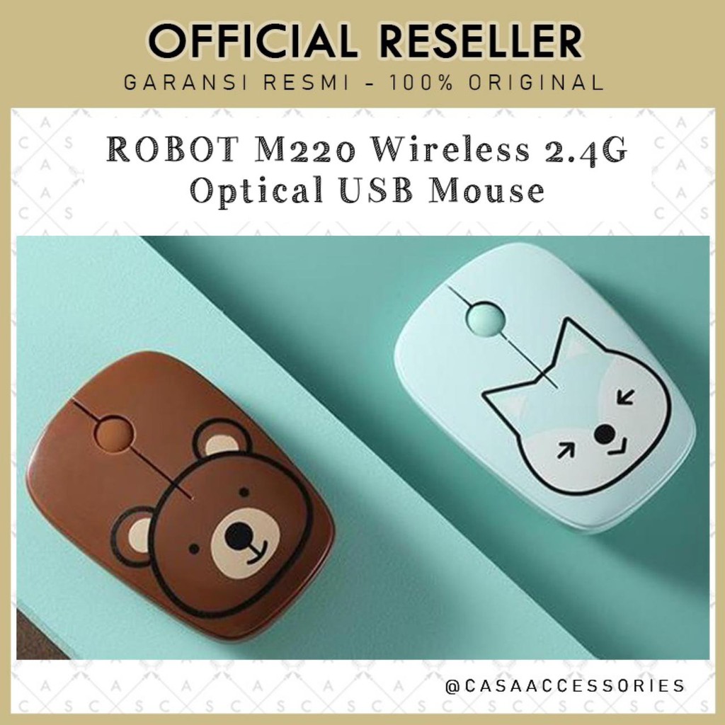 Robot M220 Mouse Wireless Karakter Lucu 2.4G Optical USB / Original Robot Garansi Resmi 1 Tahun