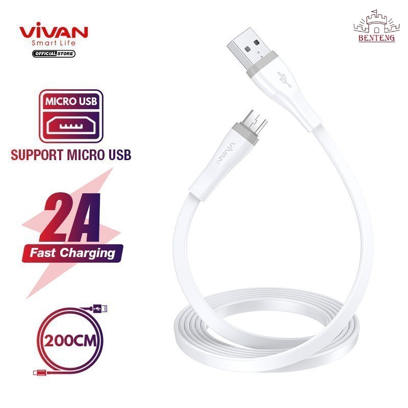 SM200S - KABEL DATA VIVAN MICRO USB FAST CHARGING FOR ANDROID 2A 2M