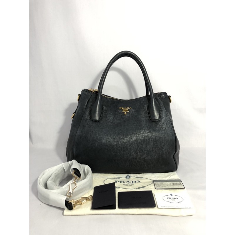 Tas Second Prada Vit Daino Nero Authentic