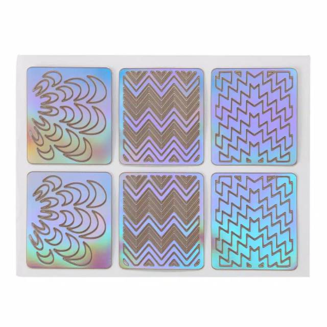 Stensil Hologram 1 lembar dapat 6pcs cetakan motif untuk kuku palsu promo