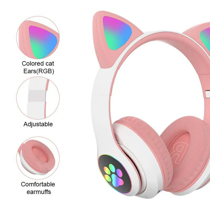 STN - 28 Headphone Bluetooth 5.0 Bentuk Telinga Kucing Dengan Mic