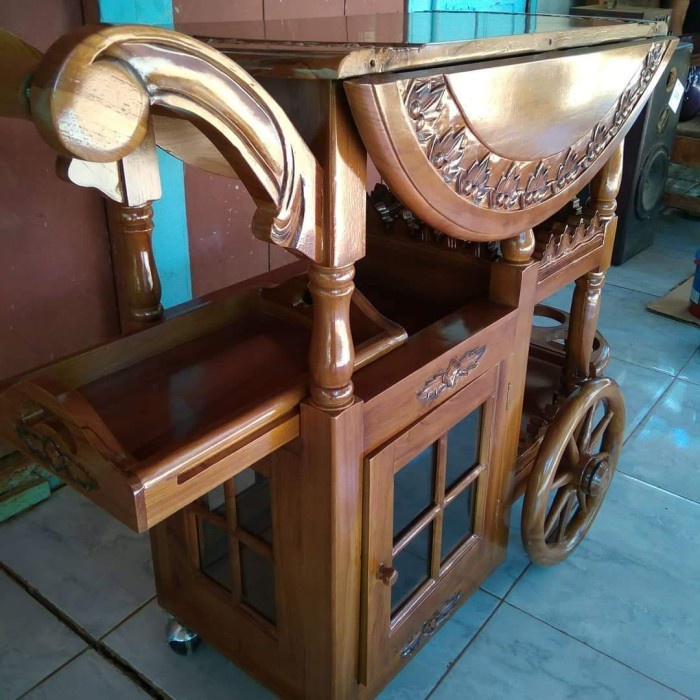 MEJA TEH BUNDAR LIPAT DORONG JATI KLASIK