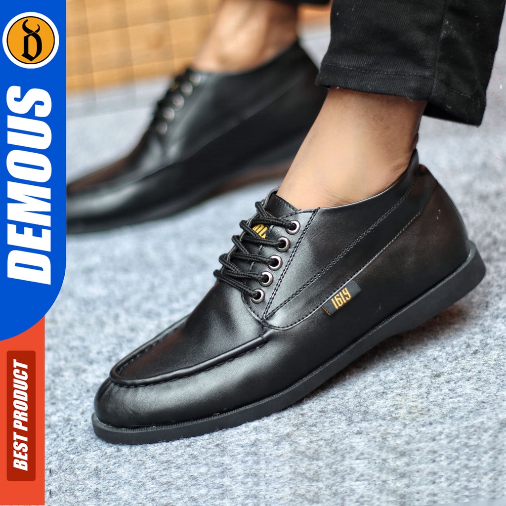 Sepatu Formal Pria Sepatu Casual Pria Kulit Pu Tali Sepatu Pantofel Kerja Kantor Kuliah Kondangan Sepatu Hitam Pria DEMOUS GAROW