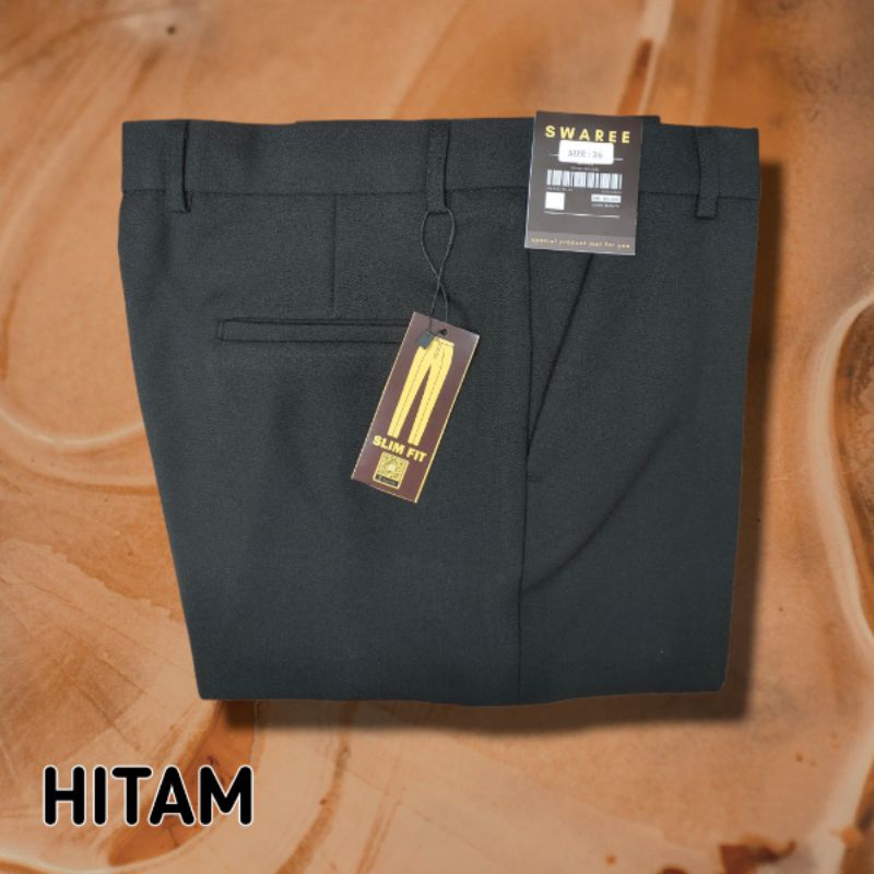 CELANA BAHAN | KERJA | FORMAL | KANTOR | PANJANG | HITAM | DASAR PRIA SLIMFIT.