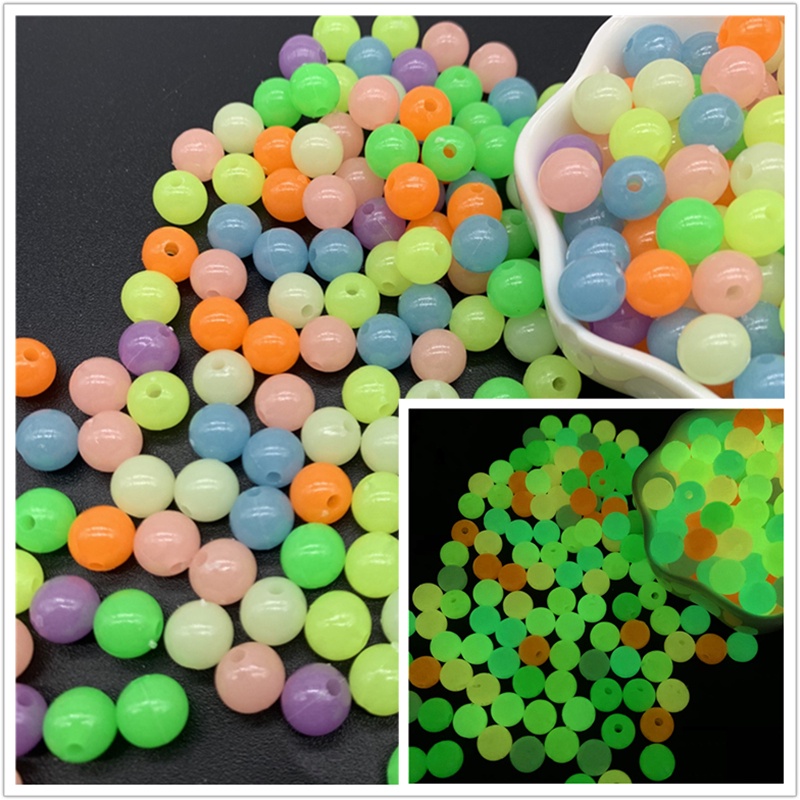 6 / 8mm Manik-Manik Bulat Luminous Bahan Akrilik Untuk Membuat Perhiasan DIY