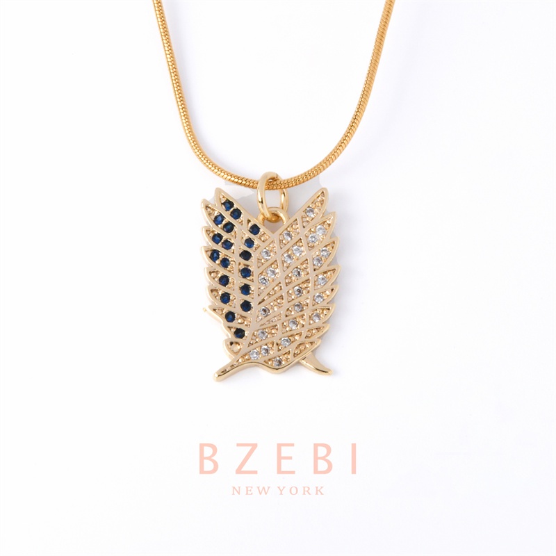 Bzebi Kalung Rantai Lapis Emas 18k Liontin Komik Attack on Titan Aksen Zircon Gaya Jepang Untuk Wanita 573n