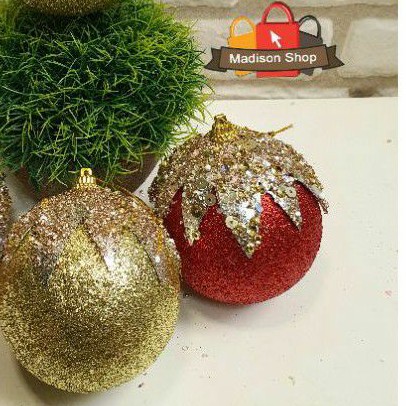 Bola Natal Gliter 8 cm Dekorasi Hiasan Pohon Natal Christmas Glittery Ball Party Decor