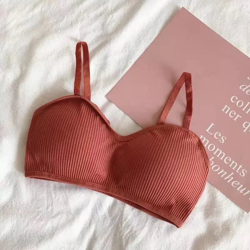 Bra Wanita Tanpa Kawat Bahan Halus Pakaian Dalam bralette Push Up Elastis Sexy Sport Bra-Bra-8 Orange