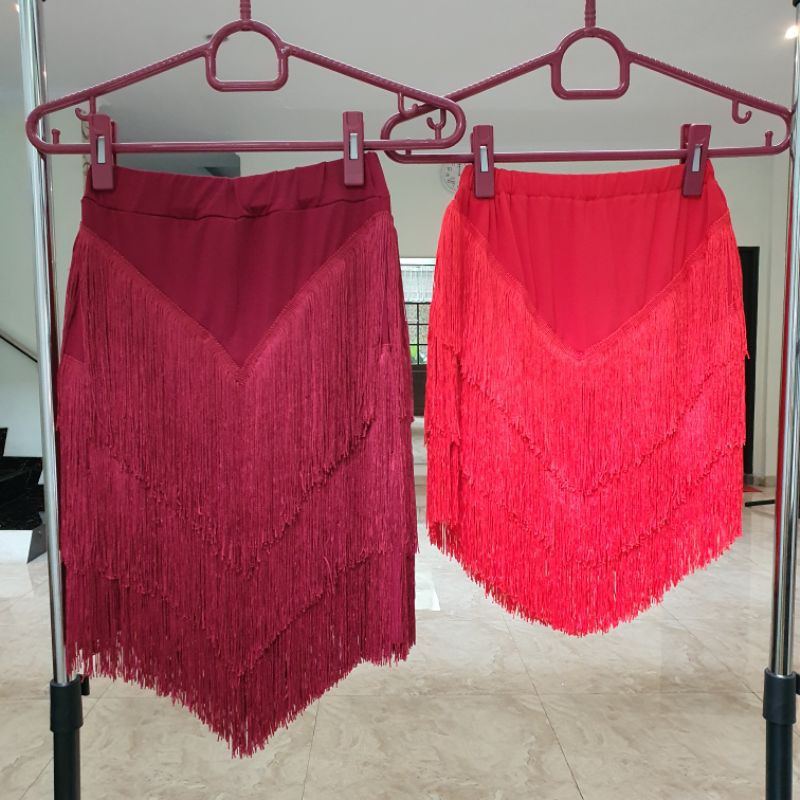 ROK RUMBAI FLARE SKIRT DANSA LINE DANCE KOSTUM PAKAIAN SENAM TARI OLAHRAGA WANITA (panjang&pendek)