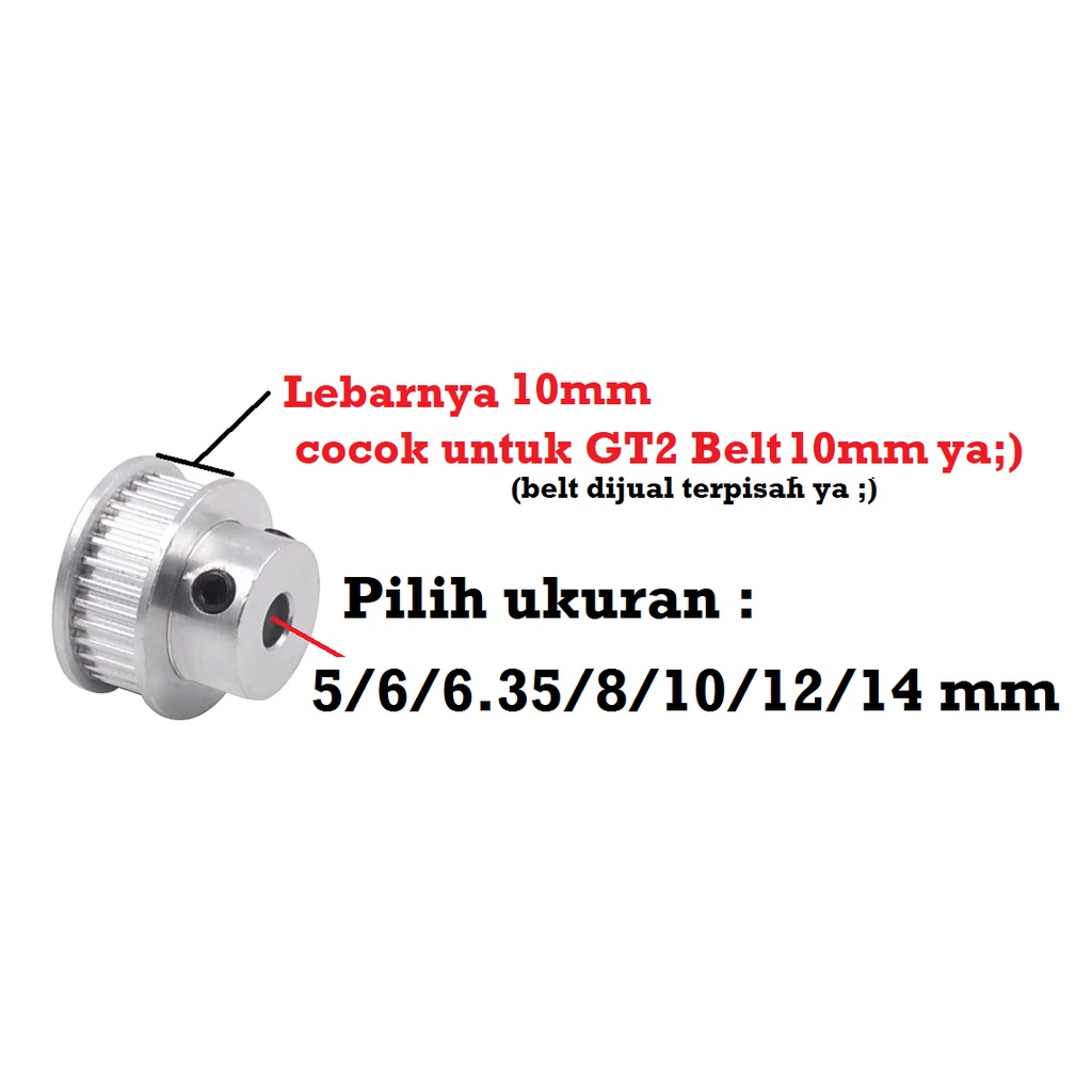 [HAEBOT] GT2 Pulley Timing CNC 60T W10 Bore 5 6 6.35 8 10 12 14 mm Puley Printer Aluminium Pitch 2mm Lebar 10mm Aktuator Slider Router Mekanik 60 Teeth Gigi