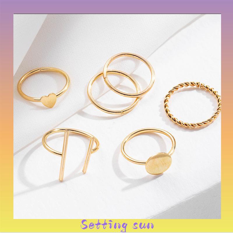 6pcs / Set Cincin Geometris Bahan Alloy Gaya Vintage TN