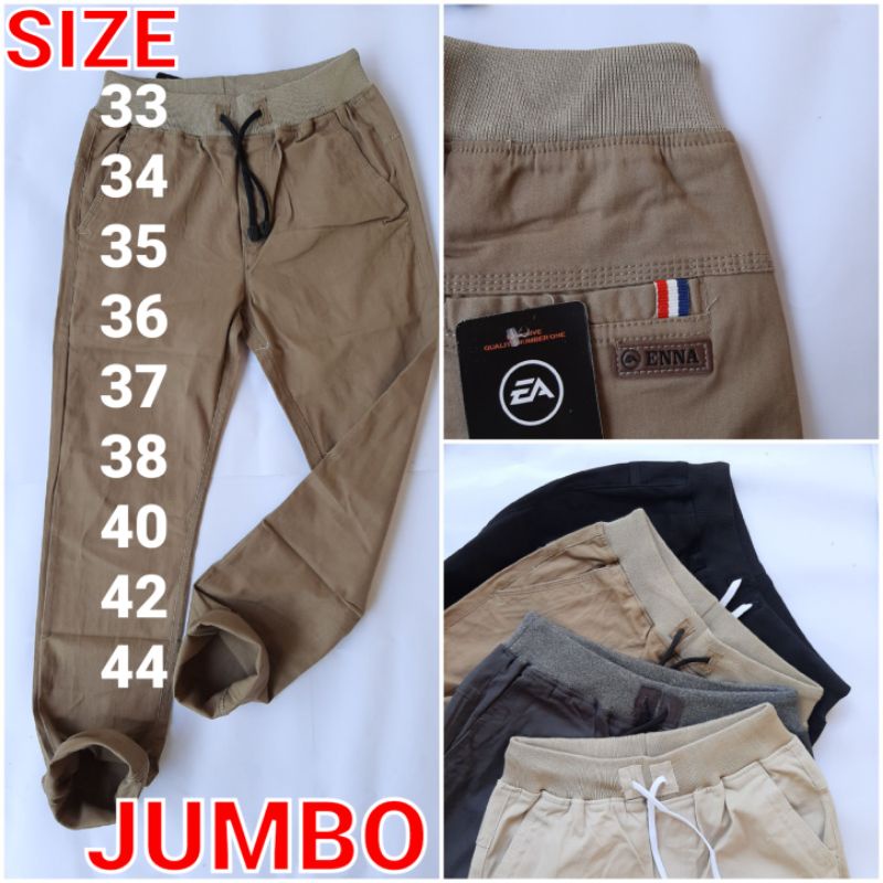 CELANA PANJANG SLIMFIT CHINOS JUMBO PINGGANG KARET KAIN STRETCH PRIA(size 33-44) MUAT SAMPAI BB 120 KG