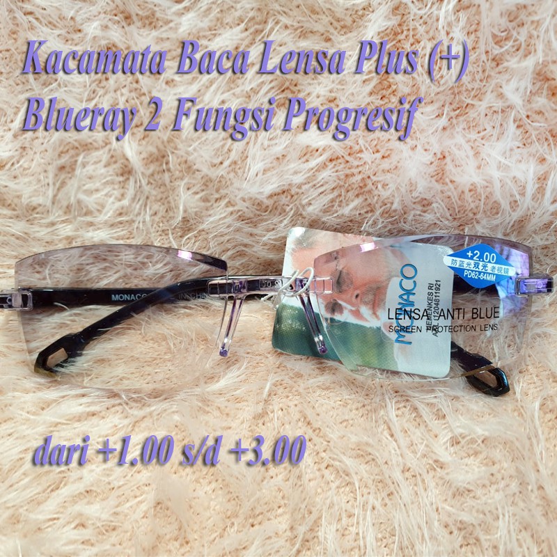 Kacamata Plus Kacamata Anti Radiasi Blueray 2 Fungsi Progresif Lensa Plus (+) Pria Wanita dari +1.00 s/d +3.00 Kaca Mata Dobel Fungsi