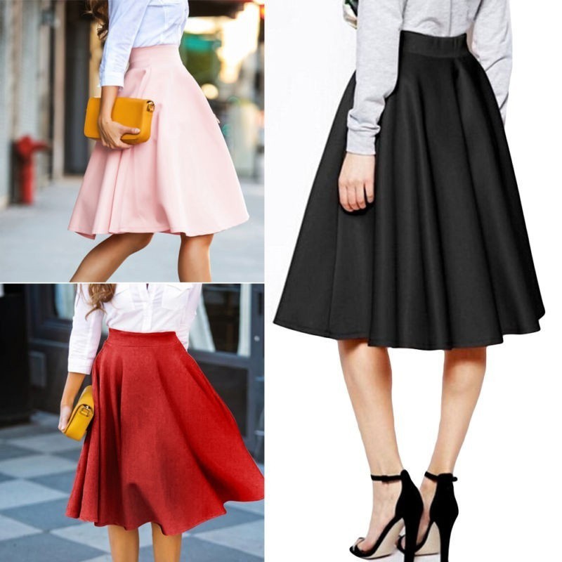  Rok A Line Selutut  Wanita Model High Waist Longgar Gaya 