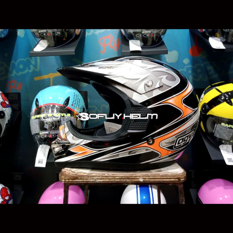 HELM CROSS AGV RC-5 PRO AGV FLASH BLACK ORANGE SILVER AGV SUPERMOTO CROSS FULL FACE