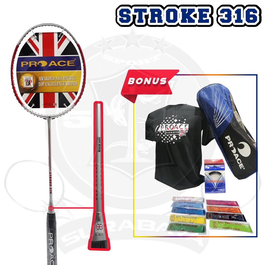 Raket Original Pro Ace Stroke 316 Badminton Bonus Komplit