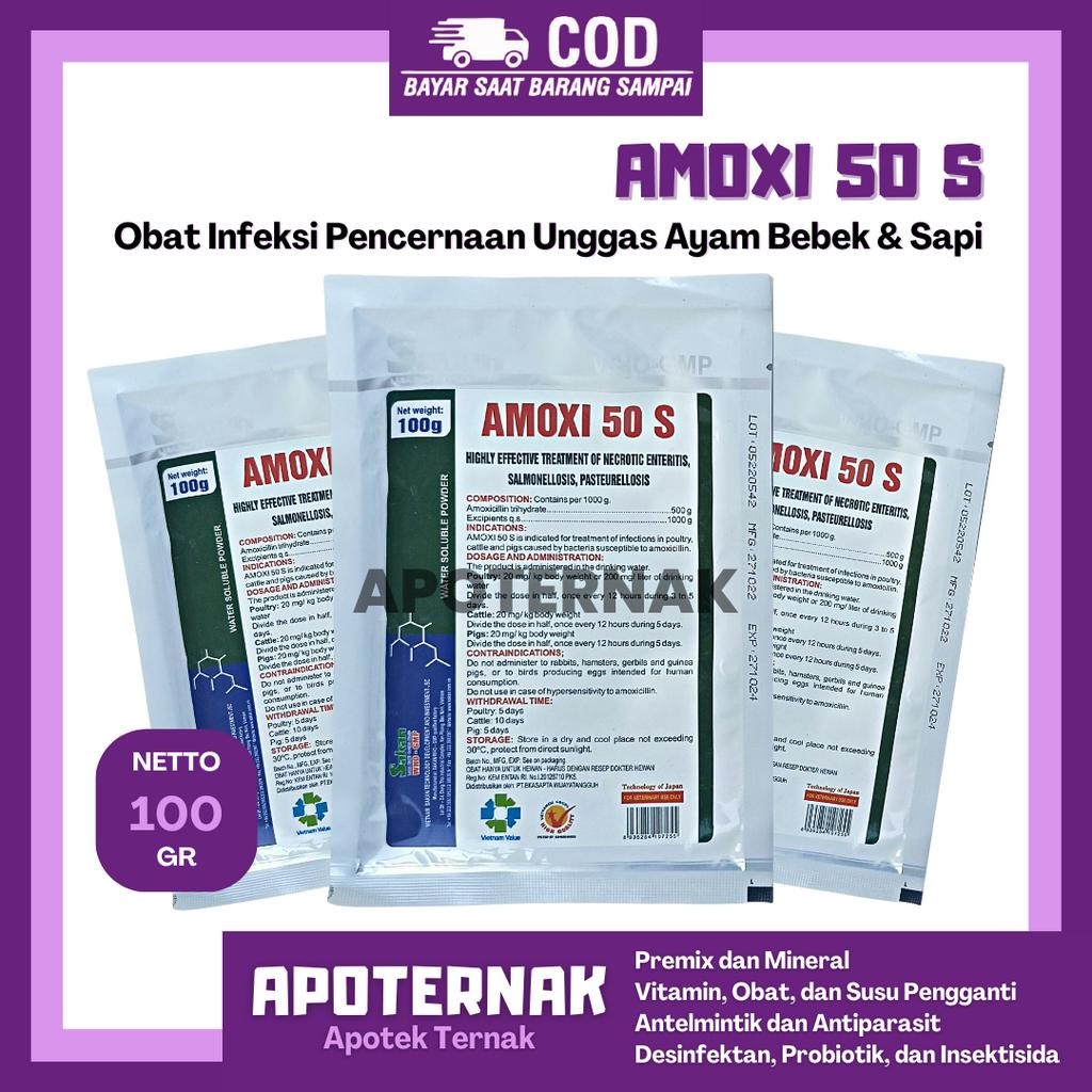 AMOXI 50 S 100 gr | Obat Infeksi Pencernaan Ayam Sapi Babi Ampuh | Like Amoxitin