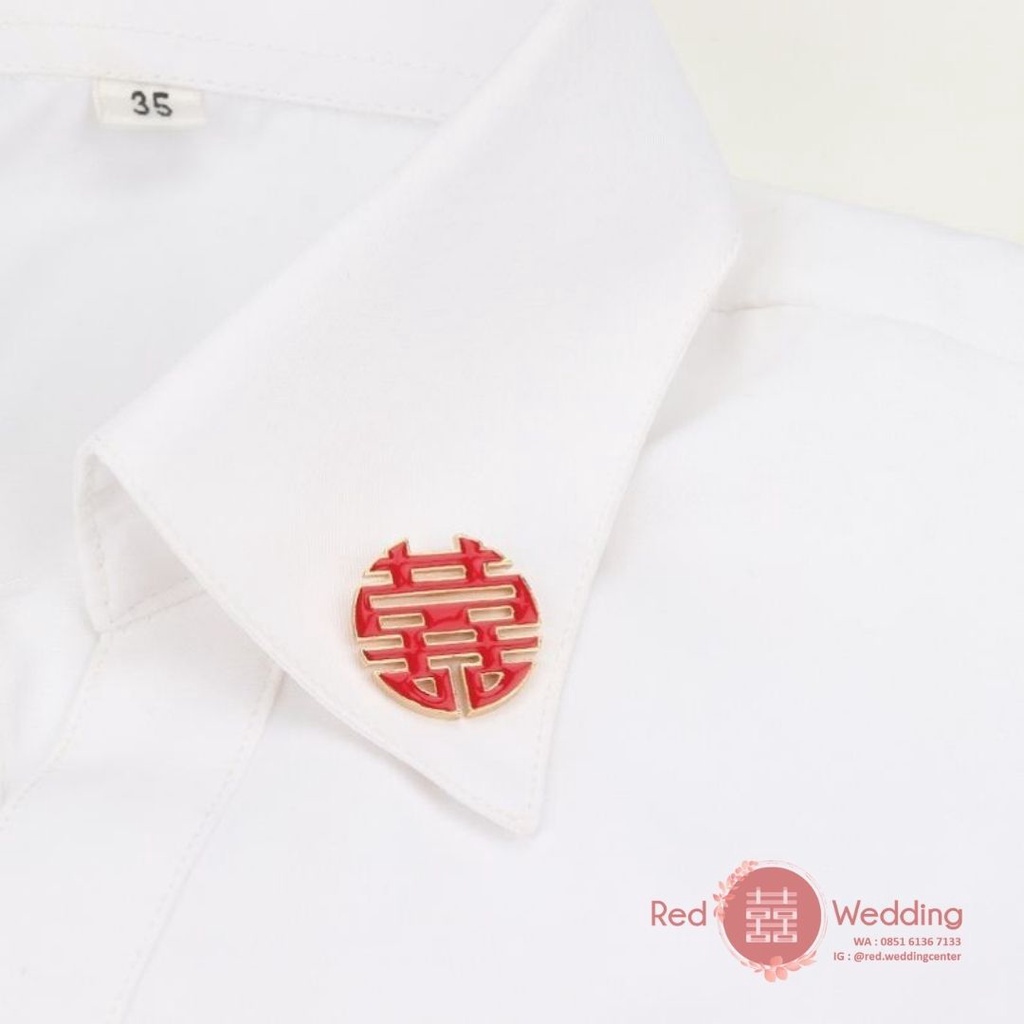 Pin Bros Baju Kerah logo Shuang Xi SangHi untuk Foto Pengantin Pas Foto Pasangan