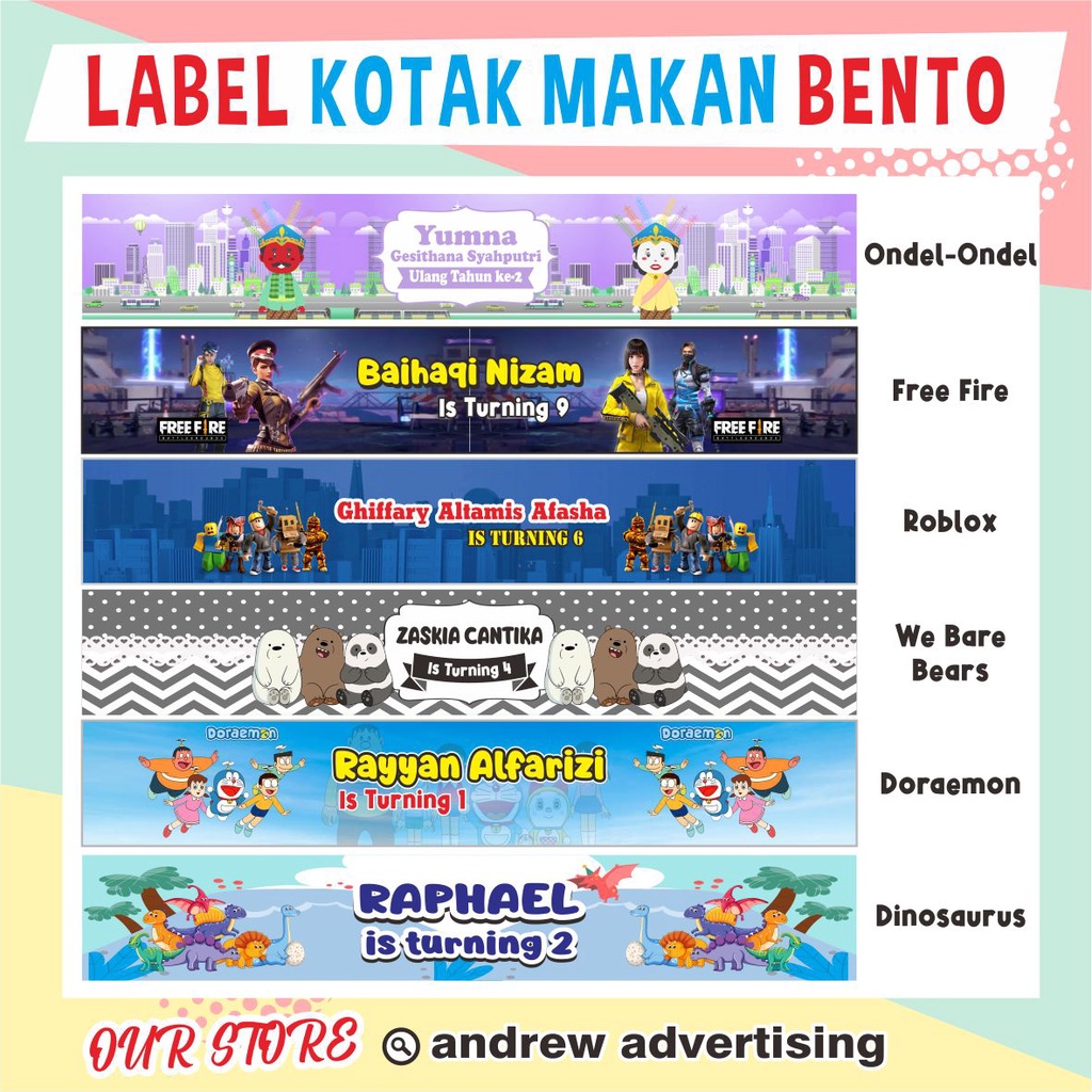 LABEL BENTO / LABEL AQIQAH / LABEL NASI BENTO ULTAH MURAH