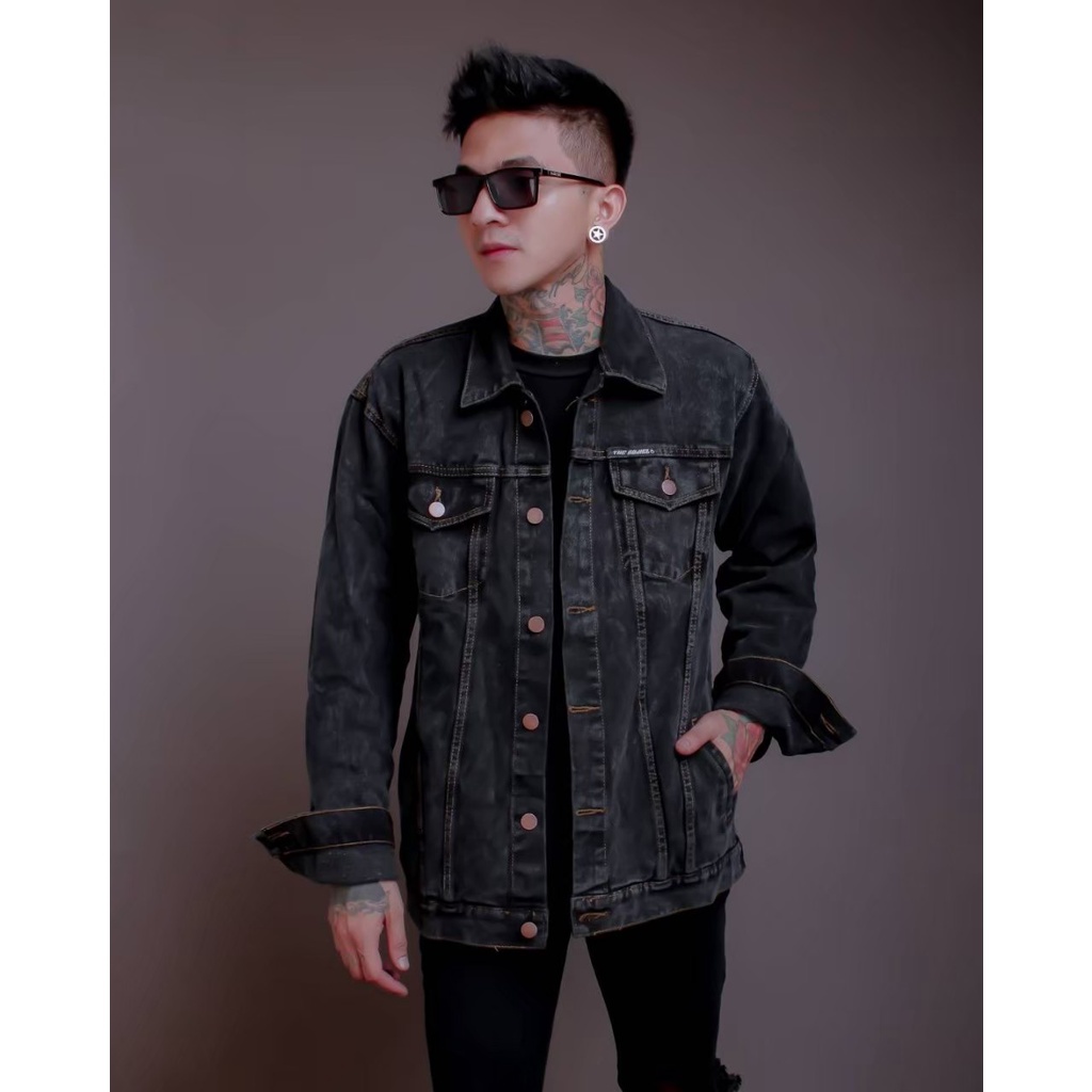 The Bojiel jacket jeans sand wash M l XL jaket jeans distro jaket jeans lengan panjang berkerah Hitam JJ13J05